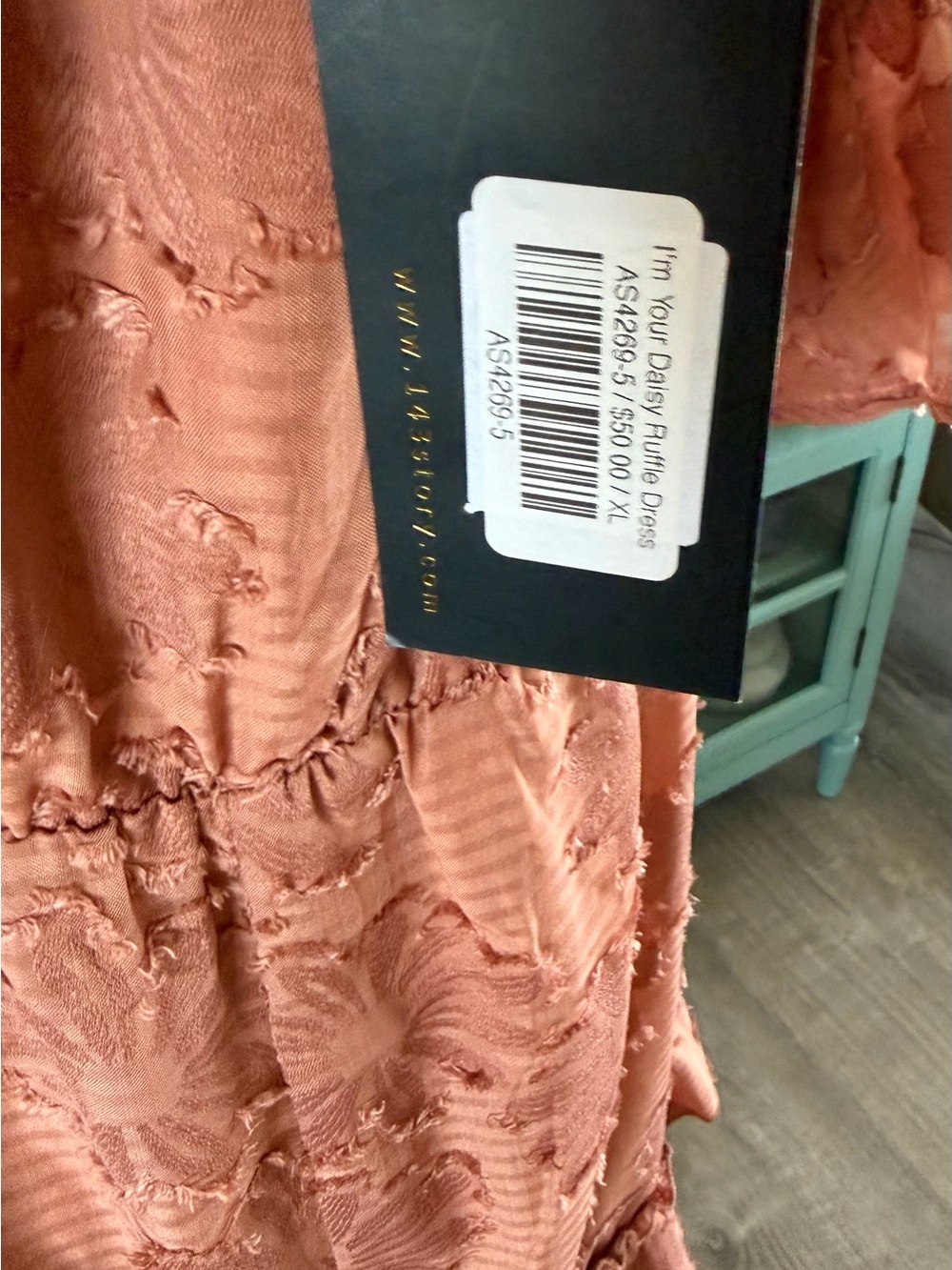 143 Story By Line Up Rust Textured Midi Dress with Ruffle Details XL - Picture 3 of 4